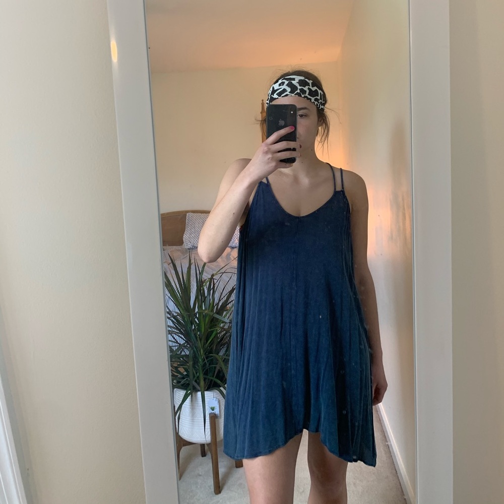 Aakaa Dark Blue Strap Shift Dress